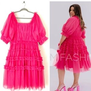 DM Fashion Sasha Pink Carnation Frilly Ruffled Tulle Special Occasion Dress XL